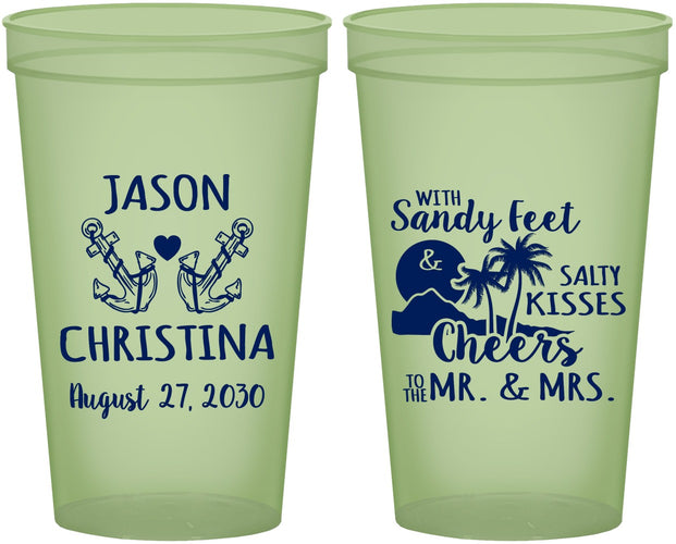 Custom Wedding 22 oz Glow In The Dark Cups - Sandy Feet Salty Kisses | 291