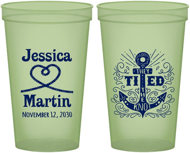 Custom Wedding 22 oz Glow In The Dark Cups - They Tied The Knot Nautical | 293