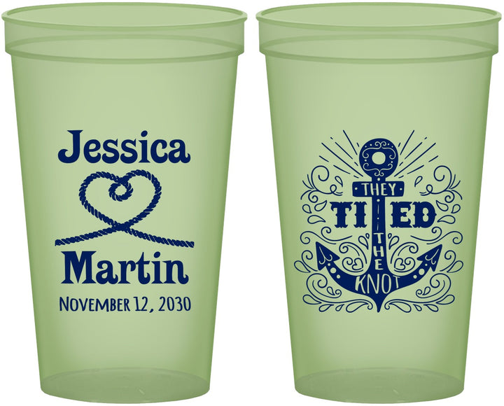 Custom Wedding 22 oz Glow In The Dark Cups - They Tied The Knot Nautical | 293