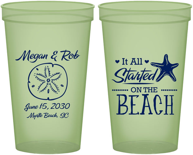 Custom Wedding 22 oz Glow In The Dark Cups - Started On The Beach | 298