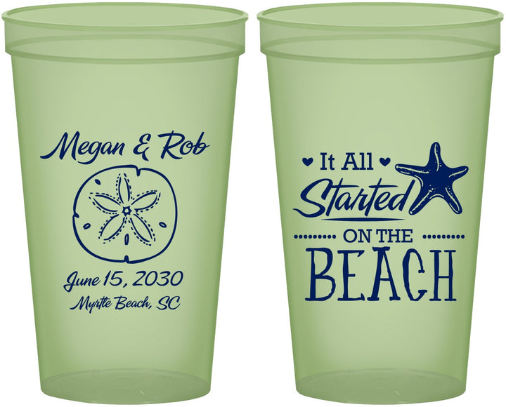 Custom Wedding 22 oz Glow In The Dark Cups - Started On The Beach | 298