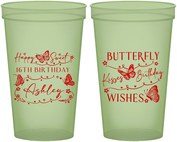 Custom 16th Birthday 22 oz Glow In The Dark Cups - Butterfly Wishes | 300001