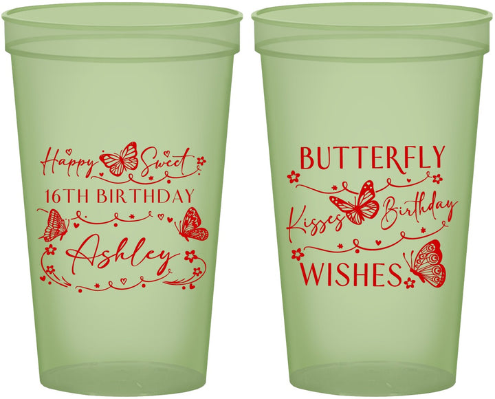Custom 16th Birthday 22 oz Glow In The Dark Cups - Butterfly Wishes | 300001