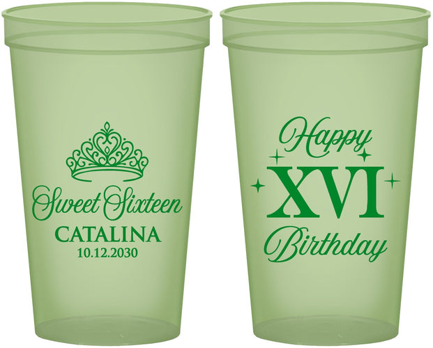 Custom 16th Birthday 22 oz Glow In The Dark Cups - Tiara | 300002