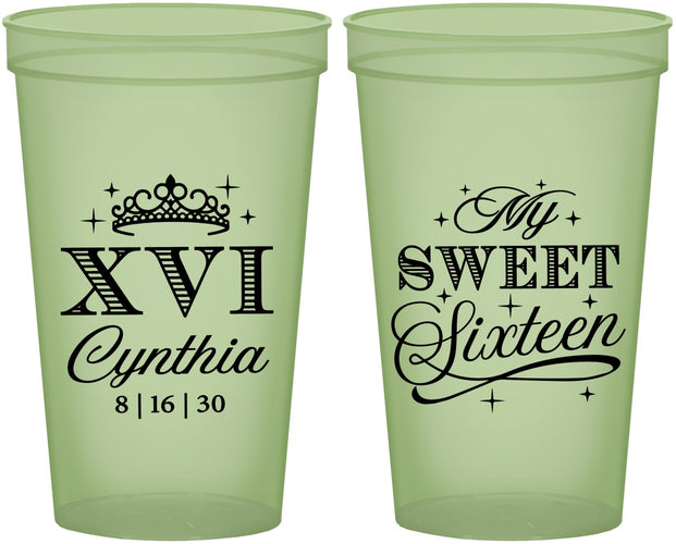 Custom 16th Birthday 22 oz Glow In The Dark Cups - Tiara | 300003
