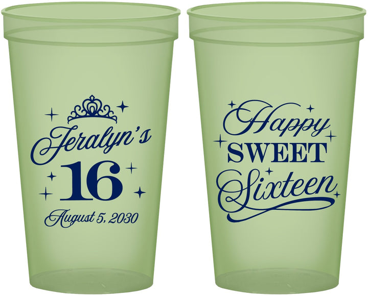 Custom 16th Birthday 22 oz Glow In The Dark Cups - Tiara | 300004