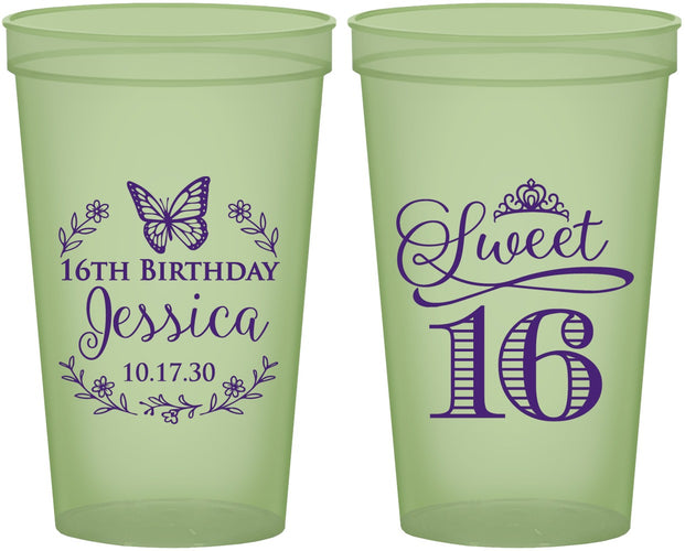 Custom 16th Birthday 22 oz Glow In The Dark Cups - Butterfly | 300005