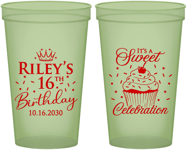 Custom 16th Birthday 22 oz Glow In The Dark Cups - Cupcake | 300006