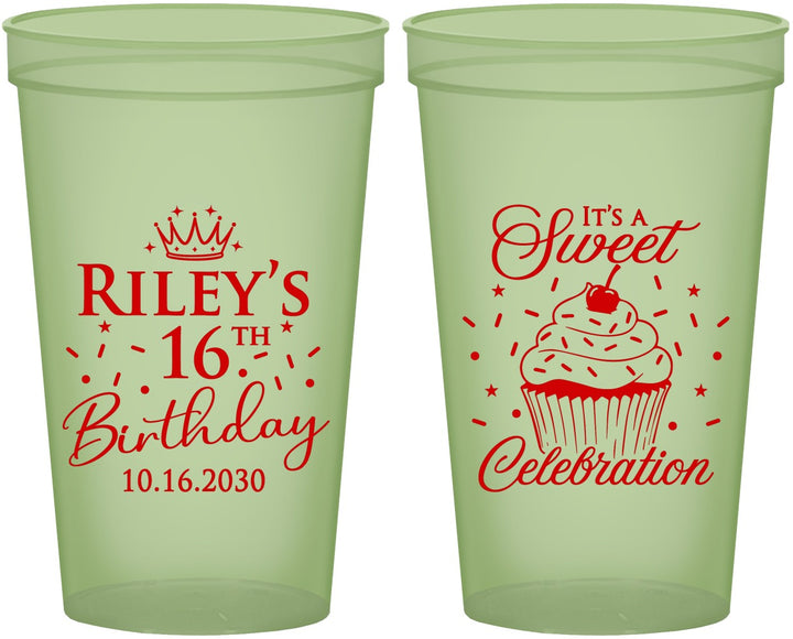 Custom 16th Birthday 22 oz Glow In The Dark Cups - Cupcake | 300006
