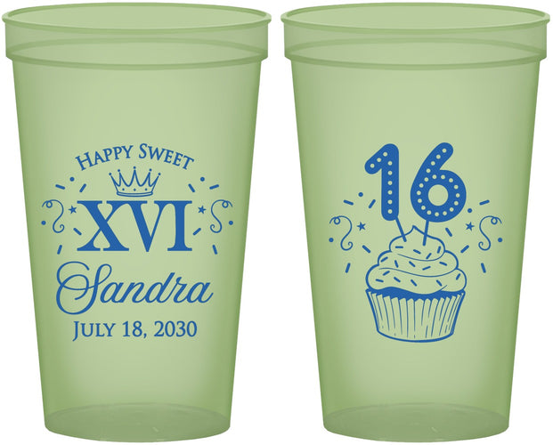 Custom 16th Birthday 22 oz Glow In The Dark Cups - Cupcake | 300007
