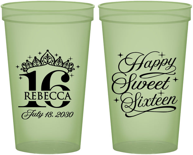 Custom 16th Birthday 22 oz Glow In The Dark Cups - Tiara | 300008