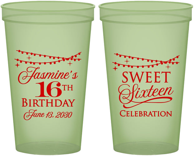 Custom 16th Birthday 22 oz Glow In The Dark Cups - String Lights | 300009
