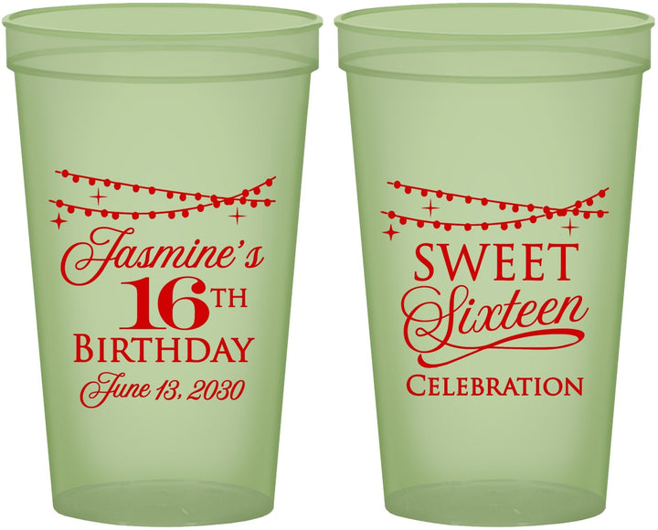 Custom 16th Birthday 22 oz Glow In The Dark Cups - String Lights | 300009