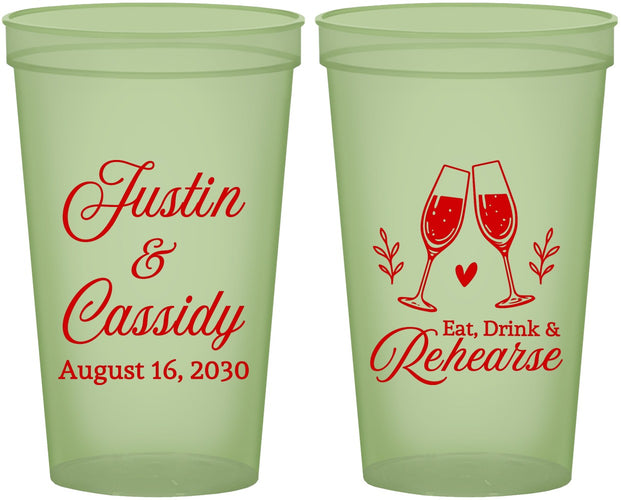 Custom Rehearsal Dinner 22 oz Glow In The Dark Cups - Eat Drink Rehearse | 30001