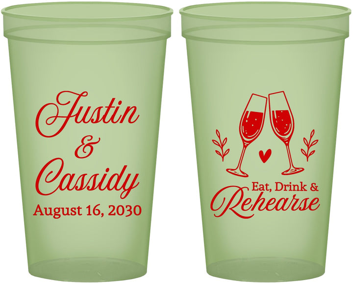Custom Rehearsal Dinner 22 oz Glow In The Dark Cups - Eat Drink Rehearse | 30001