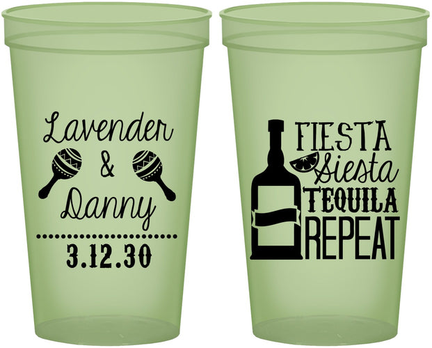 Custom Wedding 22 oz Glow In The Dark Cups - Fiesta Siesta Tequila Repeat | 306