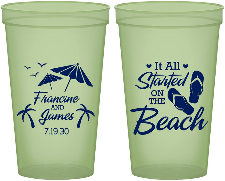 Custom Wedding 22 oz Glow In The Dark Cups - Started On The Beach | 310