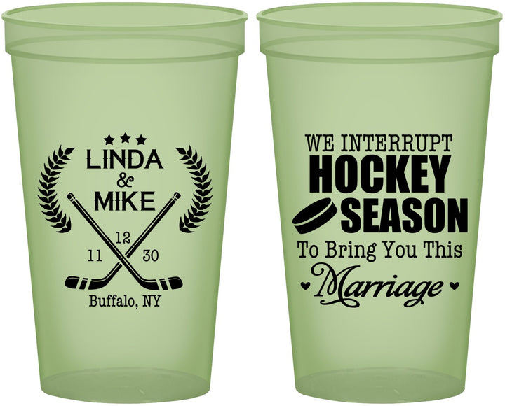 Custom Wedding 22 oz Glow In The Dark Cups - We Interrupt Hockey | 312