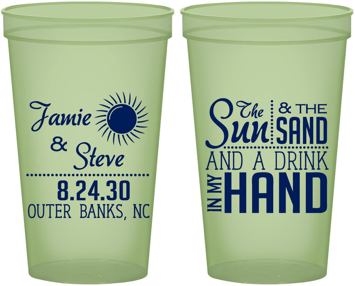 Custom Wedding 22 oz Glow In The Dark Cups - Sun Sand Drink In My Hand | 319