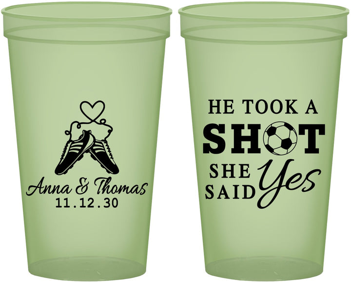 Custom Wedding 22 oz Glow In The Dark Cups - Took A Shot Soccer | 322