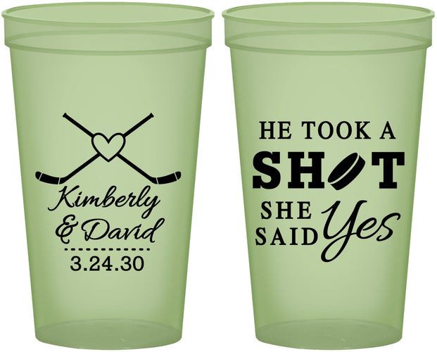 Custom Wedding 22 oz Glow In The Dark Cups - Took A Shot Hockey | 323