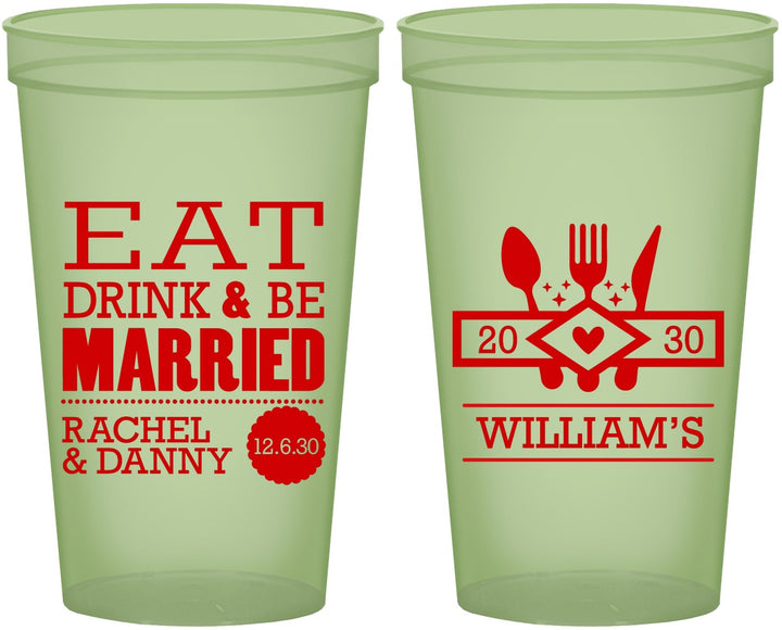 Custom Wedding 22 oz Glow In The Dark Cups - Eat Drink Be Married | 324