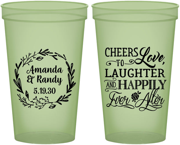 Custom Wedding 22 oz Glow In The Dark Cups - Love Laughter Happily | 326