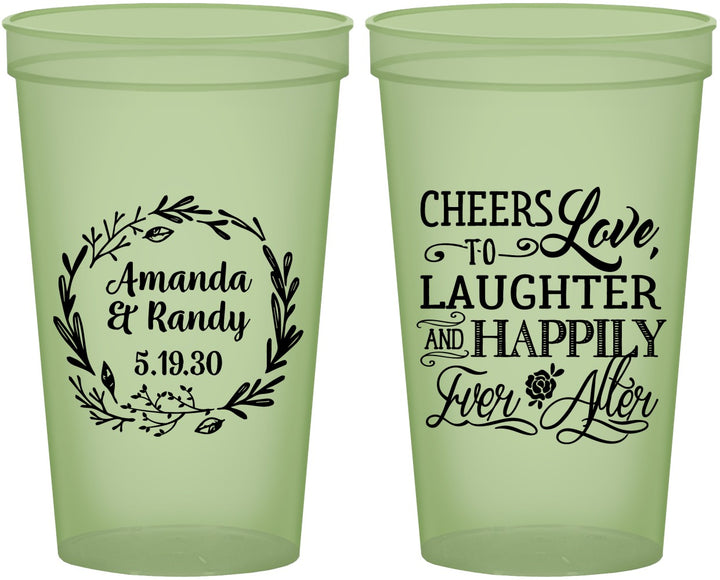 Custom Wedding 22 oz Glow In The Dark Cups - Love Laughter Happily | 326