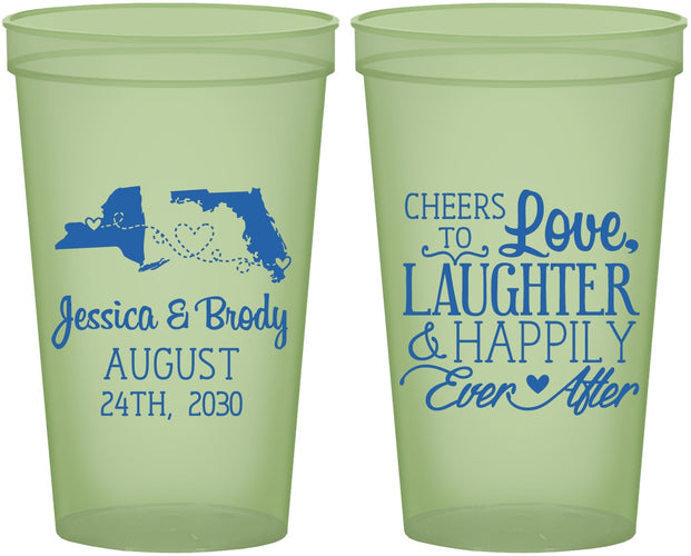 Custom Wedding 22 oz Glow In The Dark Cups - Love Laughter Happily | 329