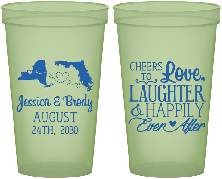 Custom Wedding 22 oz Glow In The Dark Cups - Love Laughter Happily | 329