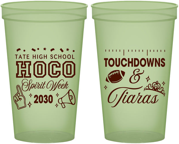 Custom Homecoming 22 oz Glow In The Dark Cups - Touchdowns And Tiaras | 330010