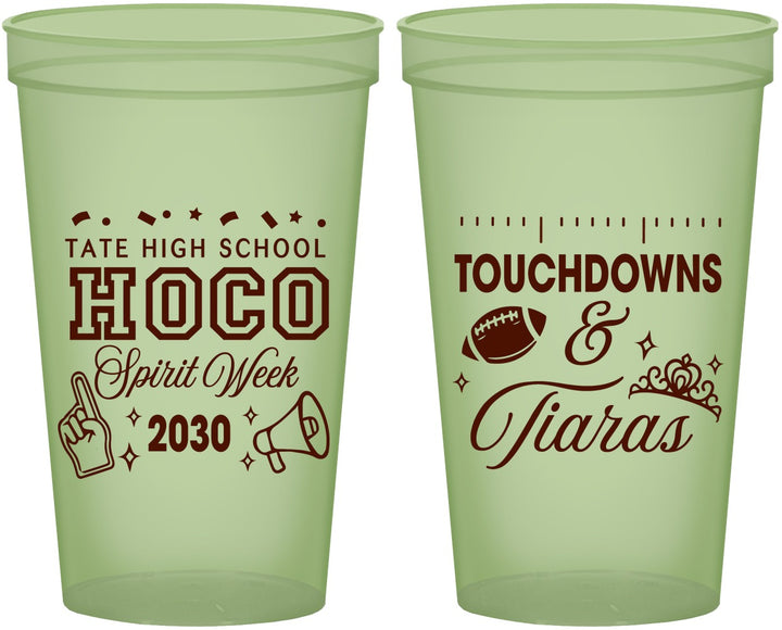 Custom Homecoming 22 oz Glow In The Dark Cups - Touchdowns And Tiaras | 330010