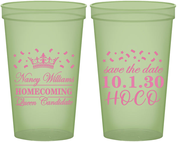 Custom Homecoming 22 oz Glow In The Dark Cups - Hoco Queen Vote | 330024