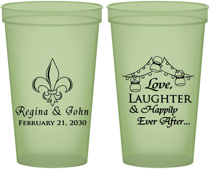 Custom Wedding 22 oz Glow In The Dark Cups - Love Laughter Happily | 338