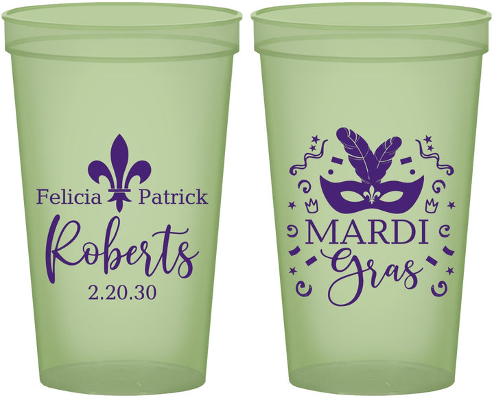 Custom Wedding 22 oz Glow In The Dark Cups - Mardi Gras | 339