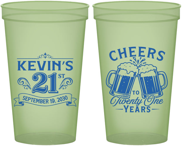 Custom 21st Birthday 22 oz Glow In The Dark Cups - Cheers To Twenty One Years | 340000