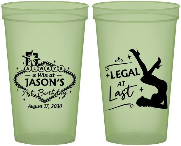 Custom 21st Birthday 22 oz Glow In The Dark Cups - Legal At Last Vegas | 340002