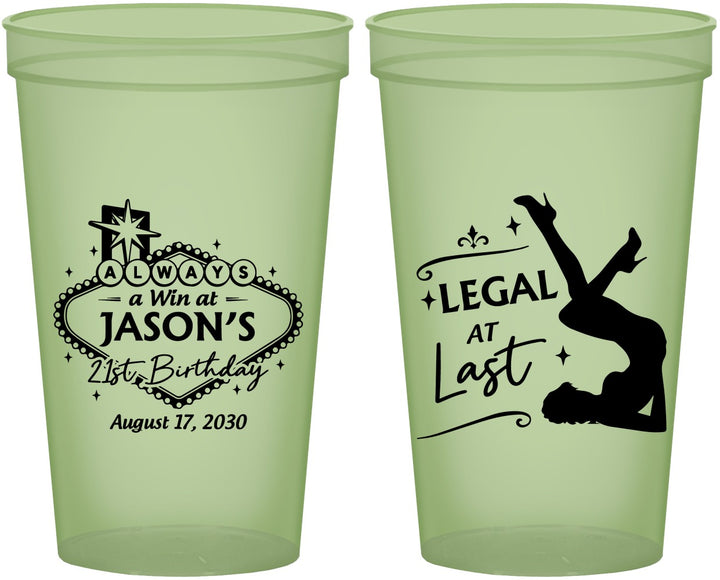Custom 21st Birthday 22 oz Glow In The Dark Cups - Legal At Last Vegas | 340002