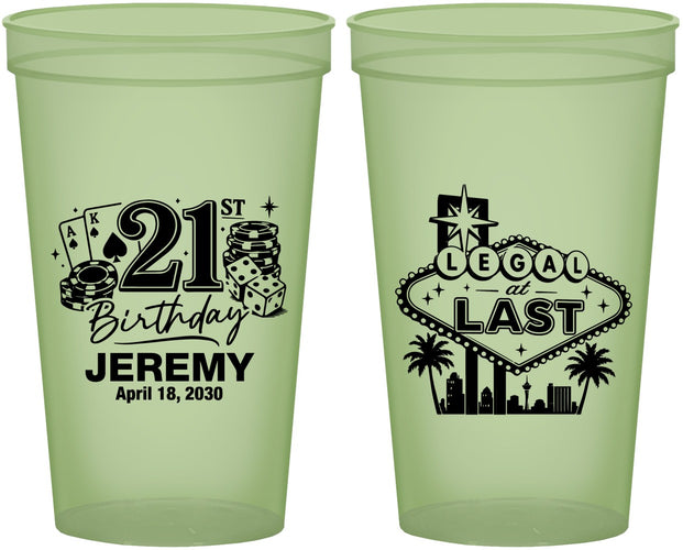Custom 21st Birthday 22 oz Glow In The Dark Cups - Legal At Last Vegas | 340003