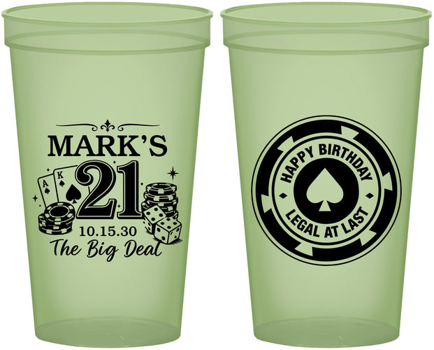 Custom 21st Birthday 22 oz Glow In The Dark Cups - Legal At Last Vegas | 340004