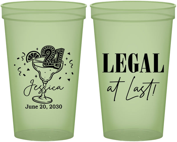 Custom 21st Birthday 22 oz Glow In The Dark Cups - Legal At Last | 340005