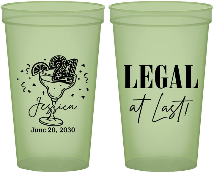Custom 21st Birthday 22 oz Glow In The Dark Cups - Legal At Last | 340005