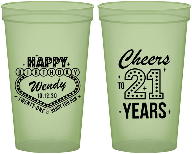 Custom 21st Birthday 22 oz Glow In The Dark Cups - Vegas | 340007