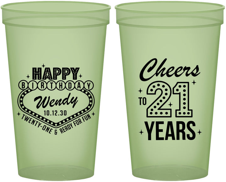 Custom 21st Birthday 22 oz Glow In The Dark Cups - Vegas | 340007