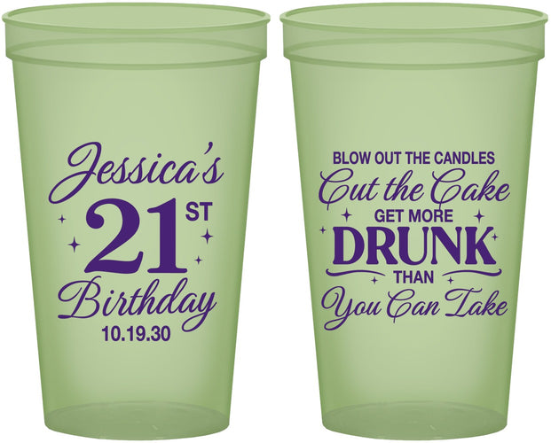 Custom 21st Birthday 22 oz Glow In The Dark Cups - Candles Cake Drunk | 340010