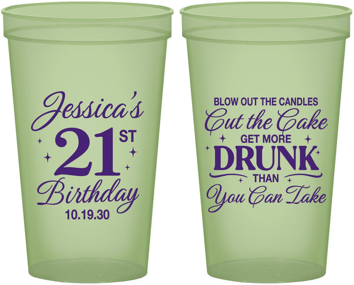 Custom 21st Birthday 22 oz Glow In The Dark Cups - Candles Cake Drunk | 340010