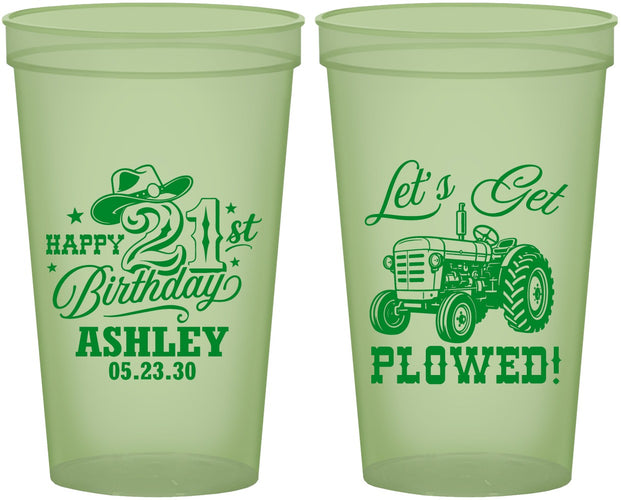 Custom 21st Birthday 22 oz Glow In The Dark Cups - Lets Get Plowed | 340012