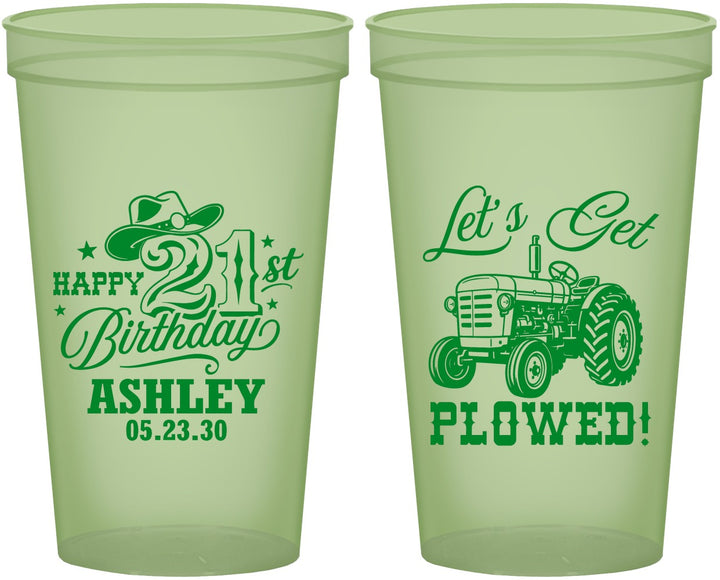 Custom 21st Birthday 22 oz Glow In The Dark Cups - Lets Get Plowed | 340012