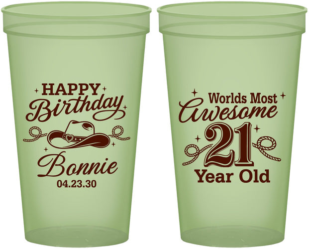 Custom 21st Birthday 22 oz Glow In The Dark Cups - Cowgirl | 340013