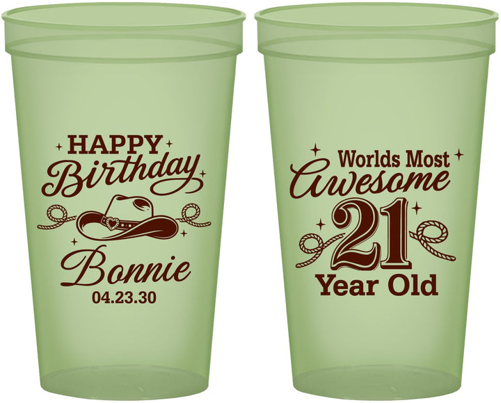 Custom 21st Birthday 22 oz Glow In The Dark Cups - Cowgirl | 340013